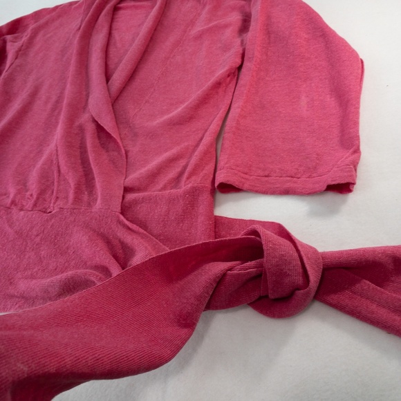 Boden Sweater Womens 2 Pink Linen Wrap Style 3/4 Length Sleeves - Picture 3 of 15